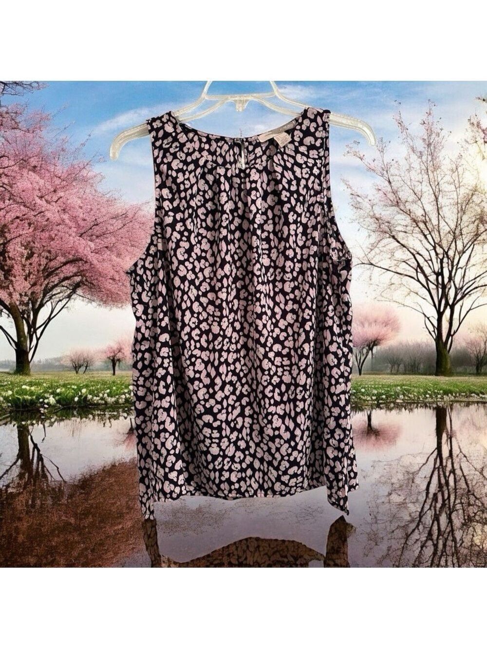Forever 21 Sleeveless Floral Blouse Womens Large Multicolored Abstract Pleated